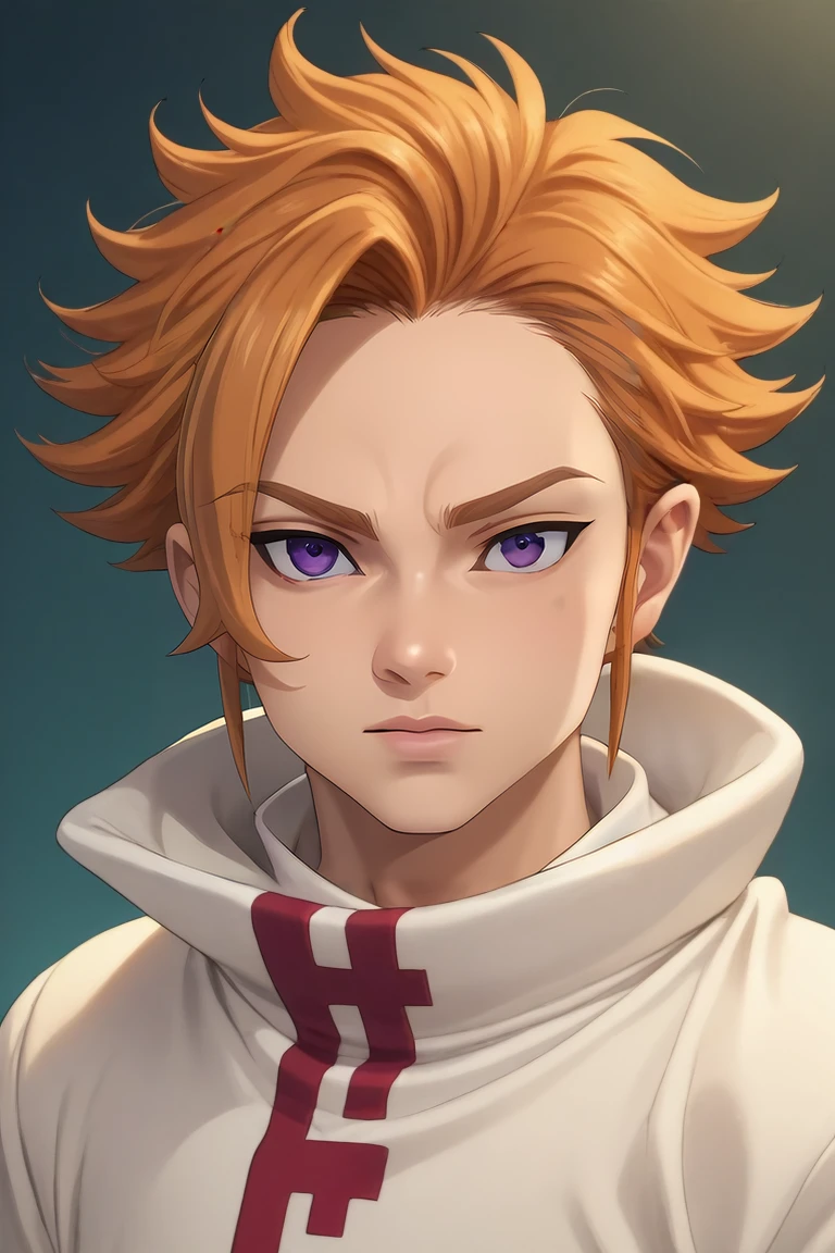 score_9, score_8_up, score_7_up, source_anime, (photorealistic:0.6), looking at viewer, upper body, , 1boy, solo, male focus, <lora:arthur_pendragon_pony:0.9>, arthur_pendragon, orange hair, purple eyes, short hair, , science fiction cyber-thriller, , <lora:sdxl_lightning_8step_lora:1>