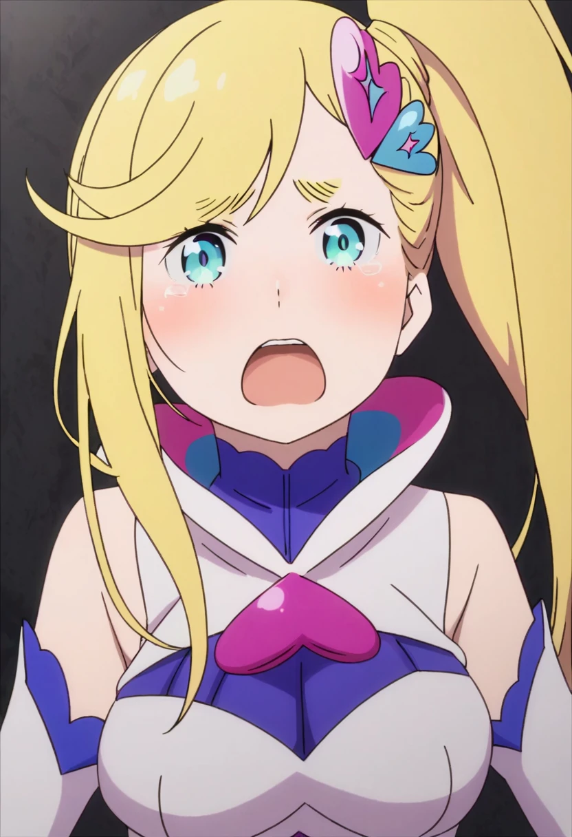 score 9, score 8 up, score 7 up, shiny skin,curefinale, anime screencap, source_anime,1girl, solo, open mouth,outdoors,park,looking at viewer,Closed eyes, face of pain, (Close your eyes) (It hurts a lot 1.7),Defeated,Damage,exploding clothes,revealing clothes,bound,restrained,pink tentacles ,too many tentacles, tentacles,bound by tentacles, bound neck by tentacles,midair,dirty, dirty clothes