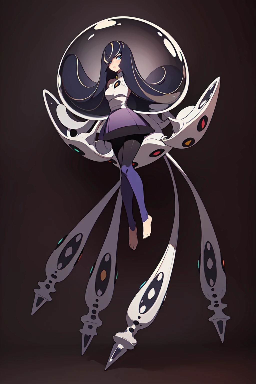 (masterpiece, perfectly detailed, detailed face, detailed eyes, beautiful eyes), highres, Nihilamine, Mother_Beast, Lusamine_Fused (pokemon), alter, 1girl, lusamine (pokemon), black background, pokemon (creature), dress, simple background, breasts, hair over one eye, full body, creature and personification, looking at viewer<lora:EMS-352637-EMS:0.800000>