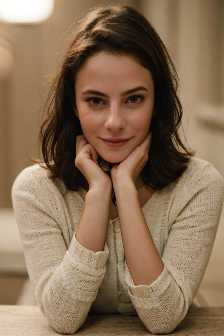 1girl, solo, portrait, white turtleneck sweater, hands on chin, smile, teeth, soft lighting, looking at viewer, blurry background, bokeh, chromatic aberration, depth of field, masterpiece, best quality, ultra-detailed, ultra high res, (photorealistic:1.4), raw photo, (realistic:0.2), 8k HDR, f1.4, 40mm, photorealistic, raw, 8k, textured skin, skin pores, intricate details
 <lora:PAseer-SD15-LCM Quick:1> <lora:0tool_picxer_real:1> <lora:ks92_uk_lora_v01:1> ks92