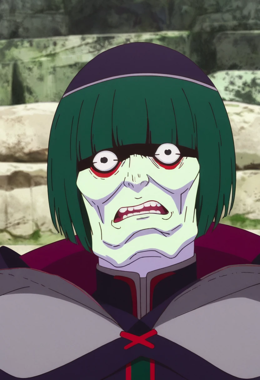 <lora:petelgeuse_romaneeconti:1> petelgeuse romaneeconti, solo, 1boy, green hair, male focus, parody, bangs, blunt bangs