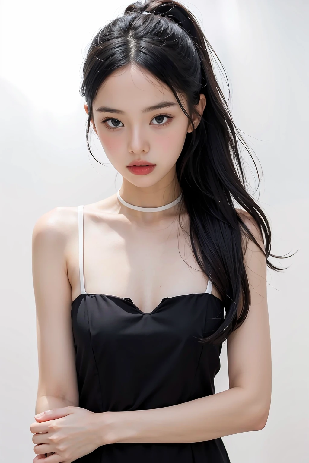 1girl, black  dress, white background,  <lora:imnotperfectgal_jomjam-02:1>