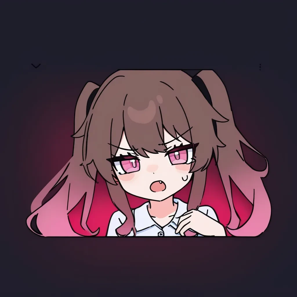 1girl, 
rabbit hole, 
screaming, pink eyes, sweater, long hair, simple background, black sweater, looking at viewer, collarbone, blush, solo, open mouth, black background, twintails, tearing up, sidelocks, gradient background, v-shaped eyebrows, sweatdrop, pink hair, shiny skin, portrait, looking up, white shirt, collared shirt, brown hair, shirt, fang, hair between eyes, hand on own chest, 
masterpiece, newest, absurdres, safe
 <lora:rabbit_hole:1>