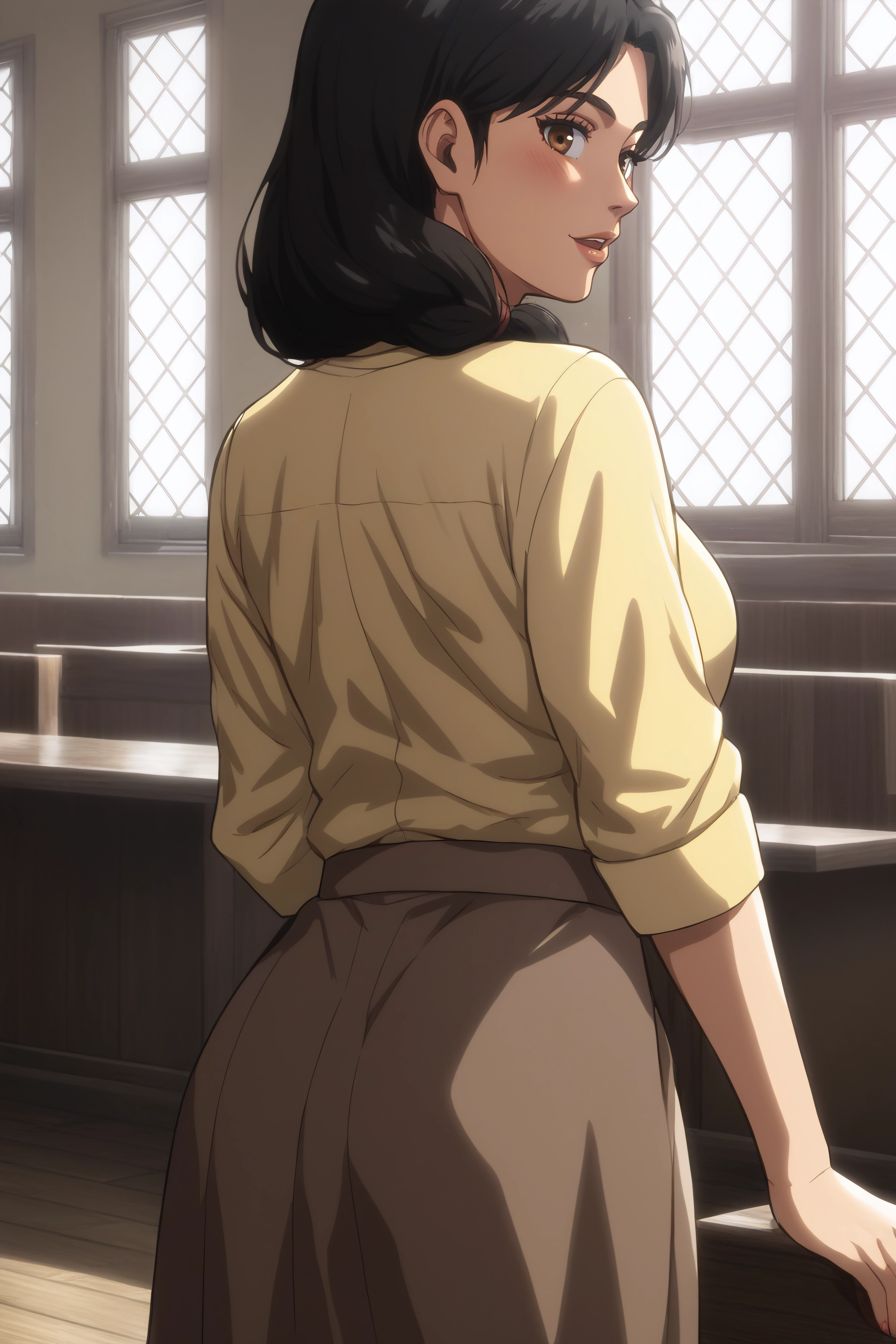 score_9, score_8_up, score_7_up, BREAK source_anime, <lora:carla yeager-PonyXL-lora-Faxtron:0.8> carla yeager, tucked-in yellow shirt, brown skirt,