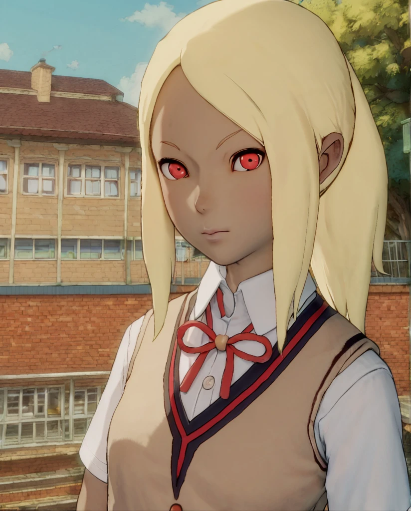 score_8_up, score_7_up, anime screenshot, looking at viewer, upper body,
<lora:Kat - Gravity Rush (Autism SDXL)-000009:0.8> kat \(gravity rush\), katschooluniform, blonde hair, ponytail, sidelocks, red eyes, cardigan,