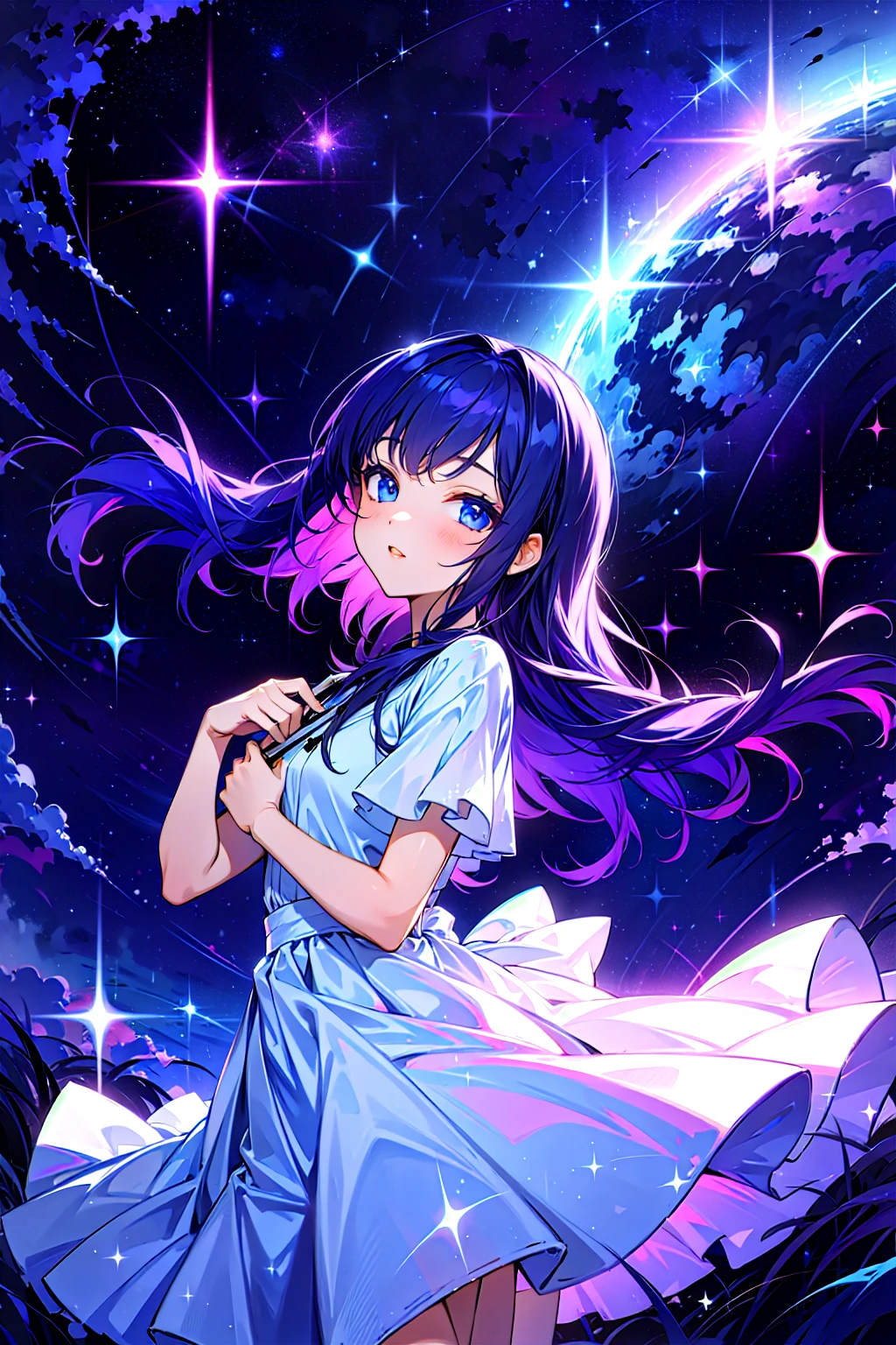 starryscene, masterpiece,best quality,1girl, white dress,   <lora:Starrynight-000005:0.7>