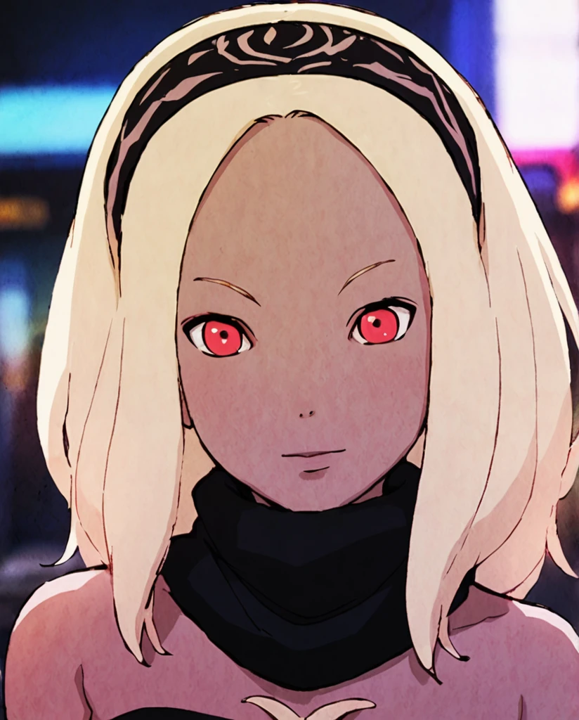 score_8_up, score_7_up, anime screenshot, looking at viewer, upper body,
<lora:Kat - Gravity Rush (Autism SDXL)-000009:0.8> kat \(gravity rush\), katoutfit, blonde hair, black headband, long hair, sidelocks, red eyes, black scarf, bodysuit