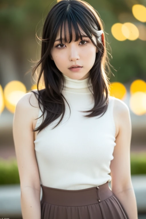 1girl,(RAW photo, best quality), (realistic, photo-realistic:1.4), masterpiece, an extremely delicate and beautiful, extremely detailed, 2k wallpaper, Amazing, finely detail, extremely detailed CG unity 8k wallpaper, ultra-detailed, highres, soft light, beautiful detailed girl, extremely detailed eyes and face, beautiful detailed nose, beautiful detailed eyes,cinematic lighting,perfect anatomy,slender body
wearing a white turtleneck sleeveless sweater,white skirt,(bokeh:1.2)
at a flower park,sakura flowers,flower garden
hair with bangs
<lora:amatsumarinaV2_lora:0.8>