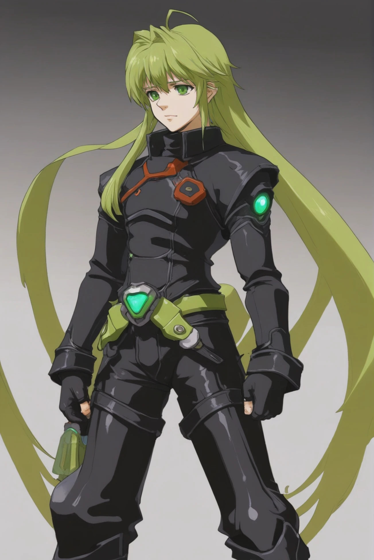 anime style digital painting, xenogears official art, (full body:1.2), 1boy, man, solo, [:formal costume design,:0.2] alchemist, chinese, shiny limegreen hair, (slim:1) build<lora:EnvyStarlightXenogearsStyle01:1>