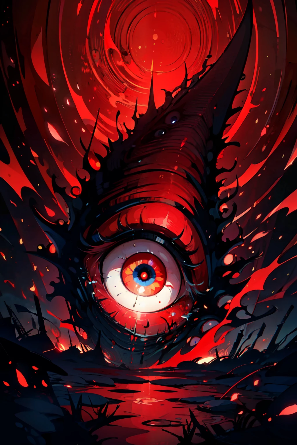 ((masterpiece,best quality)), absurdres, <lora:Occult_Oculi_Magic:0.8>, OccultOculi, no humans, multiple eyes, nightmare, looking at viewer, red eyes, red theme