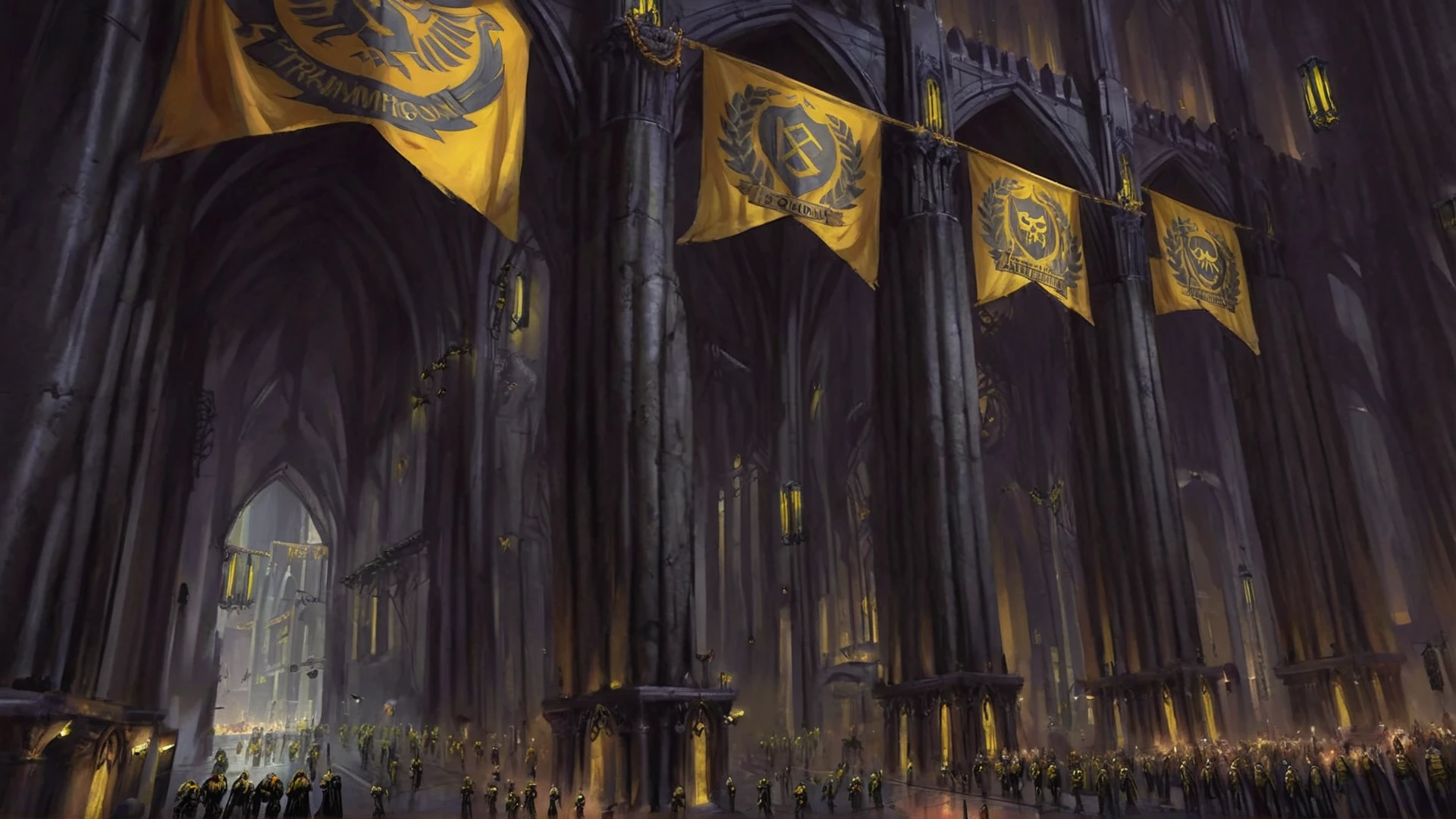 <lora:Wolvie_Style_wh40k10m_v1.0:1> wh40k10m, Imperium of Man location, background, Gothic, Industrial, Imposing, Ornate,the impressive  stone columns and arches of an Imperium of Man city, a yellow banner hangs,with citizens and servitors moving about
amplify, intensify, strengthen, heighten, augment, boost, enrich, enhance, expand, magnify, illuminate, transmute, resonate, empower, transfigure, harmonize, envision, radiate, transcend, high quality, intricate, smooth, realistic,