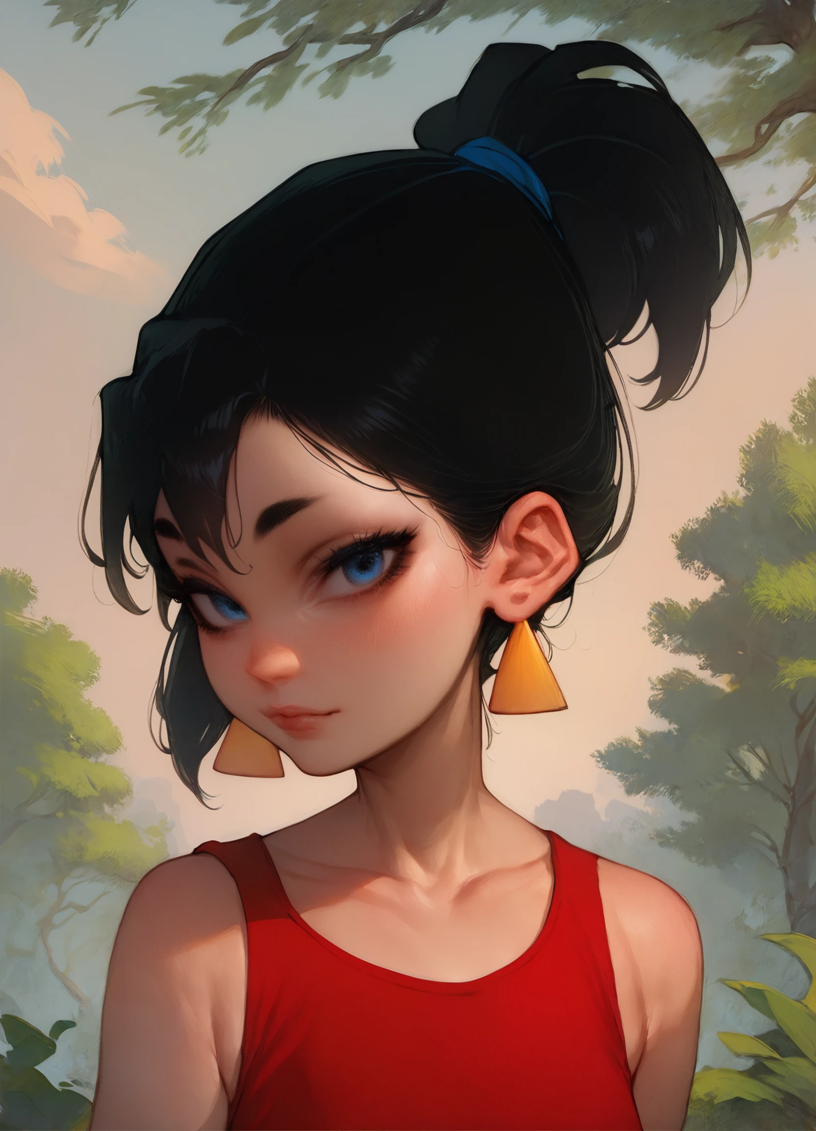 score_9, score_8_up, score_7_up, score_6_up, ntl_style,
1girl, solo, zvezdochka, red dress, sleeveless, blue eyes, earrings, black hair, ponytail,outdoors, portrait, sky, tree, looking at viewer, collarbone, 
<lora:zvzd_pdxl-000009:1> <lora:ntl_pdxl:1>