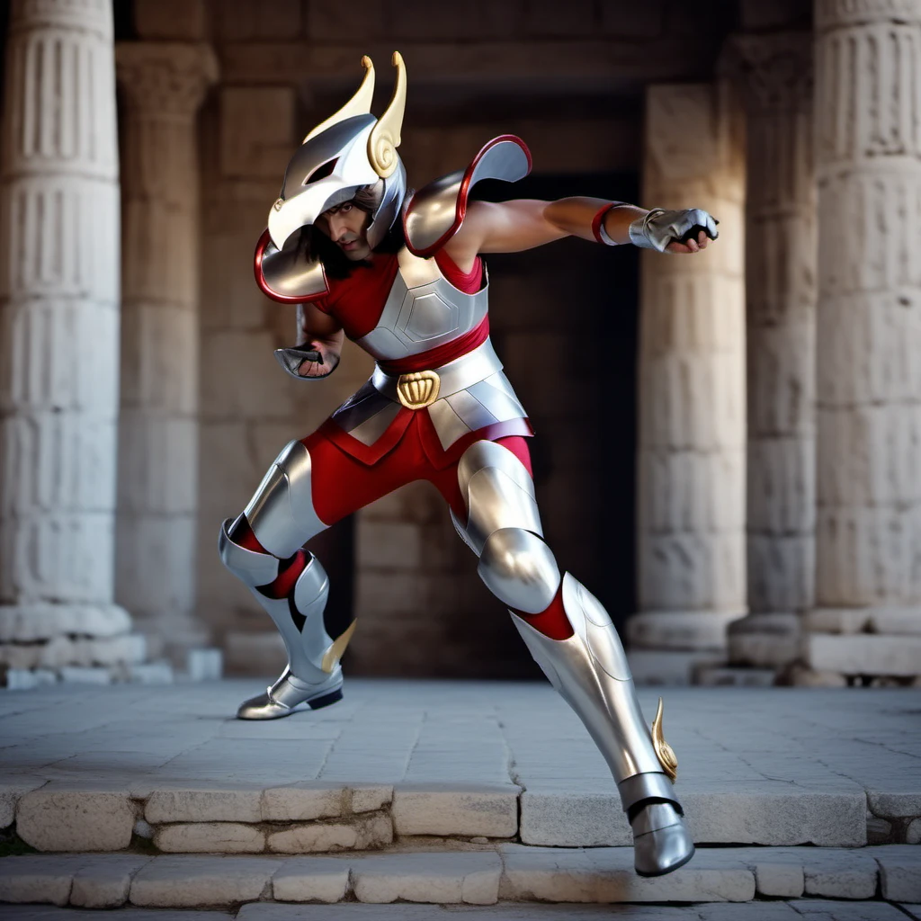 cinematic photo a realistic full body man facing the viewer wears a helmet and armor, greek antic temple background, casting a powerfull spell, energy, powerfull <lora:Seya1024:0.8> . 35mm photograph, film, bokeh, professional, 4k, highly detailed