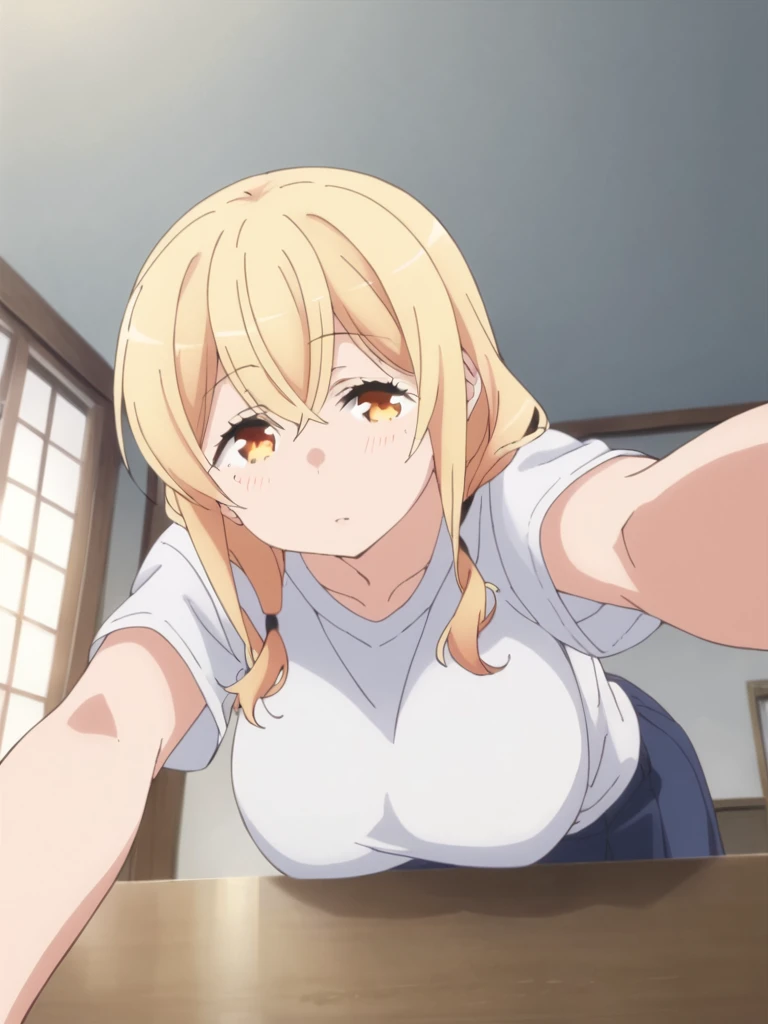 (Best Quality, Masterpiece),sexy, erotic, 1girl, 18 years old, Contempt, pride, long hair, ((blue eyes)), looking at viewer, looking at viewer, warm light, ((big breasts)), ((ashamed)), blushing, (((nude))), (((blowjob))), (((penis))), cum, ((from above)), novel bedroom