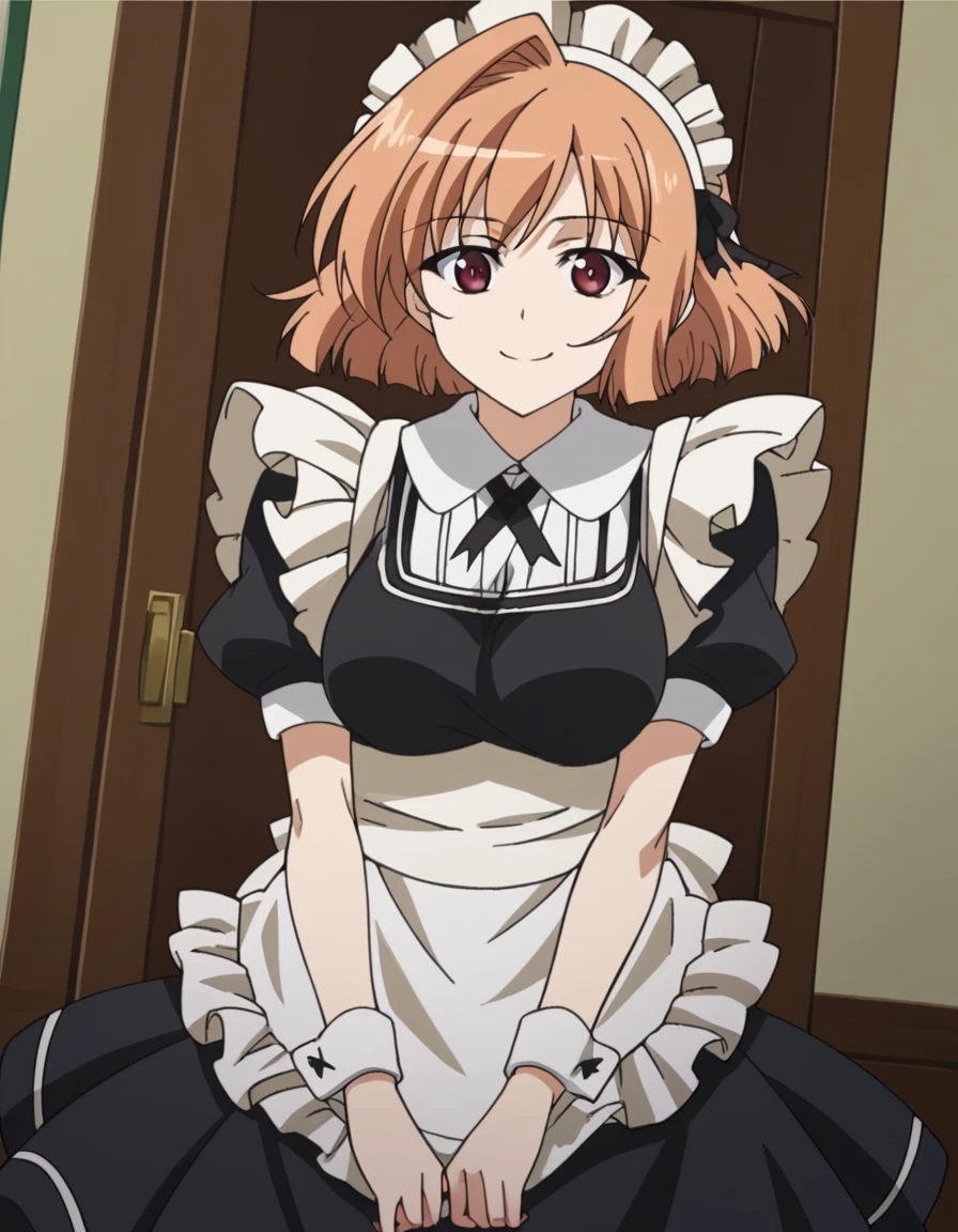 score_9, score_8_up, score_7_up, source_anime,
motokanogisaka, <lora:motoka-nogisaka-s1-ponyxl-lora-nochekaiser:1>,
motoka nogisaka, short hair, red eyes, orange hair,
dress, short sleeves, pantyhose, puffy sleeves, apron, black dress, wrist cuffs, maid, maid headdress, maid apron,
indoors, smile,
looking at viewer, cowboy shot, solo, dutch angle,