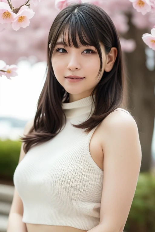 1girl,(RAW photo, best quality), (realistic, photo-realistic:1.4), masterpiece, an extremely delicate and beautiful, extremely detailed, 2k wallpaper, Amazing, finely detail, extremely detailed CG unity 8k wallpaper, ultra-detailed, highres, soft light, beautiful detailed girl, extremely detailed eyes and face, beautiful detailed nose, beautiful detailed eyes,cinematic lighting,perfect anatomy,slender body
wearing a white turtleneck sleeveless sweater,white skirt,(bokeh:1.2)
at a flower park,sakura flowers,flower garden
hair with bangs
<lora:amatsumarinaV2_lora:0.8>,smile