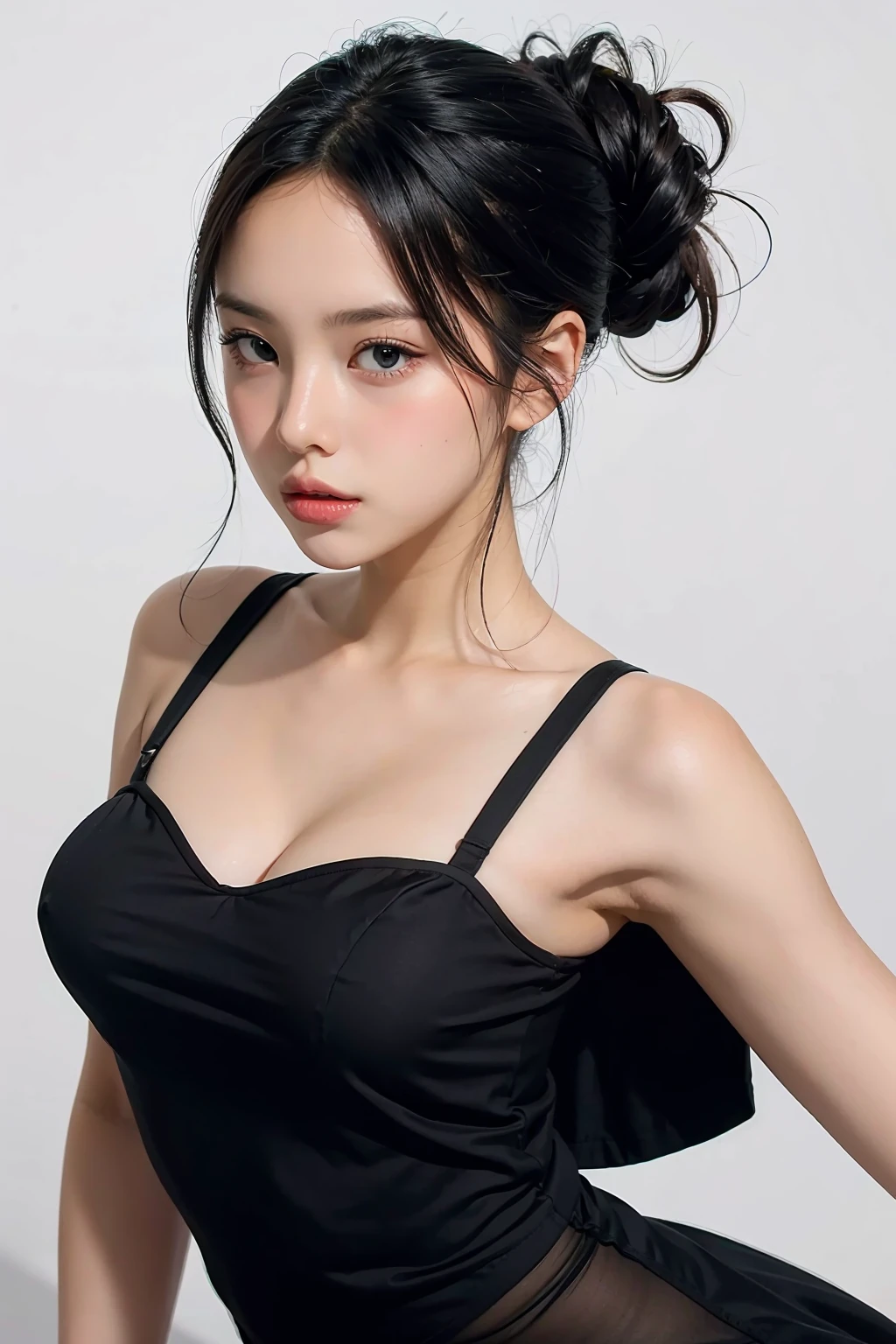 1girl, black  dress, white background,  <lora:imnotperfectgal_jomjam-02:1>