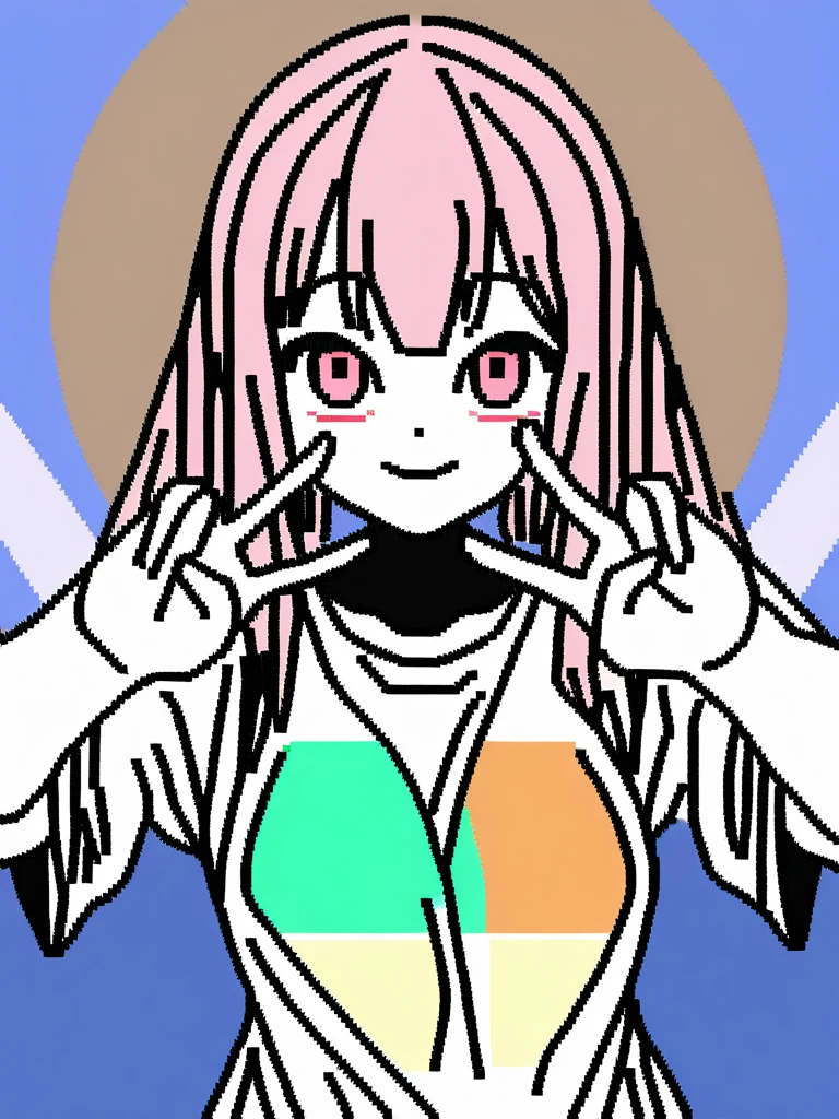 masterpiece,(best quality),highly detailed,ultra-detailed,anime,
1girl,<lora:dot_XL:1>,8bit,16-color,double v,<lora:kimtrou_style_A_XL:0.5>,