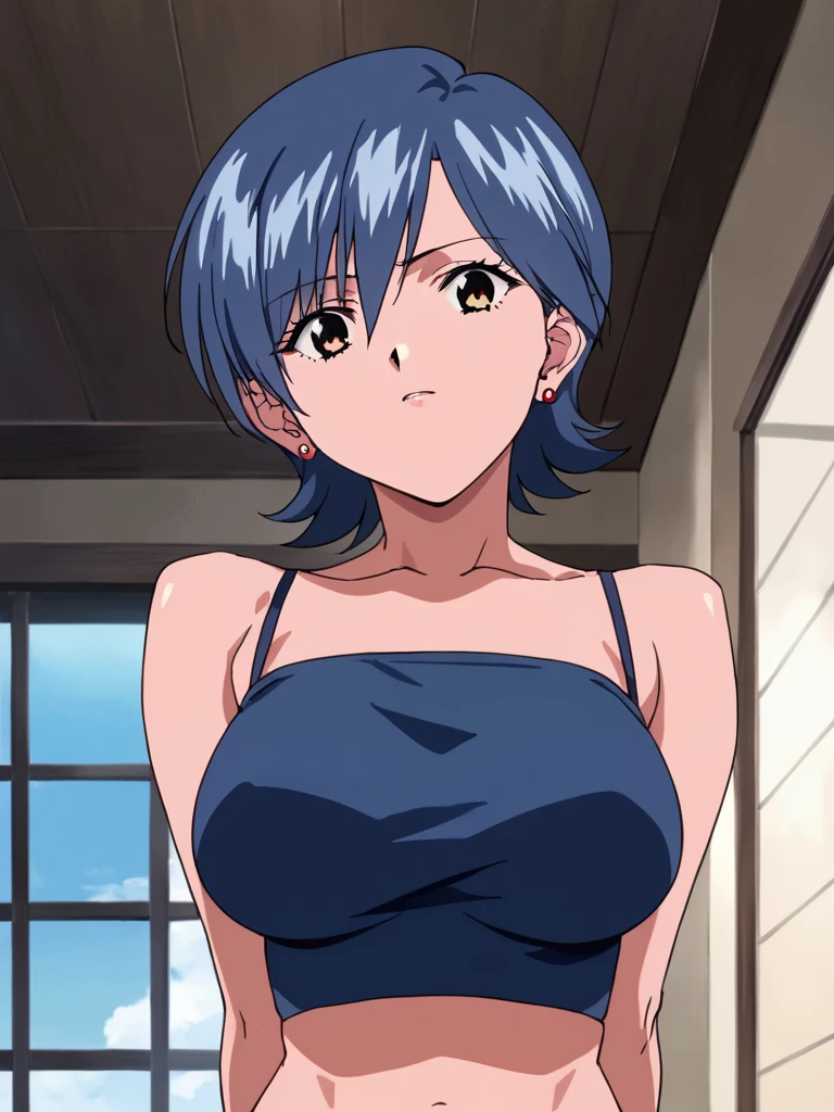 score_9, score_8_up, score_7_up, source_anime,masterpiece,best quality,highres,absurdres,official art,official style,source_anime,anime screencap,anime coloring,megami magazine,anime,animated,
cleavege,large breasts,from below,pov, from front,blue shirt,<lora:viper_ctr_miki_official:1> miki, blue hair, short hair, earrings,makeup, crop top,