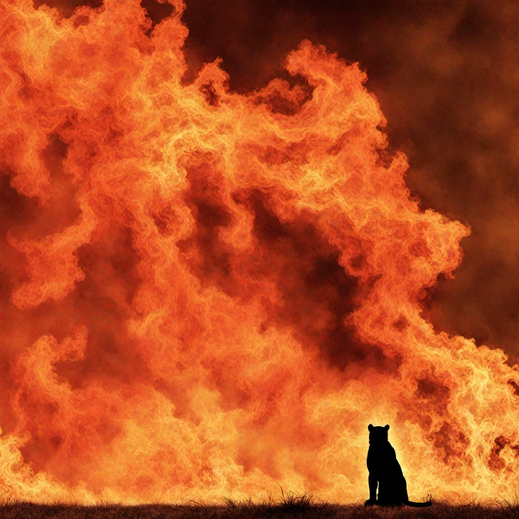 silhouette of a tiger in front of a inferno <lora:inferno:1>