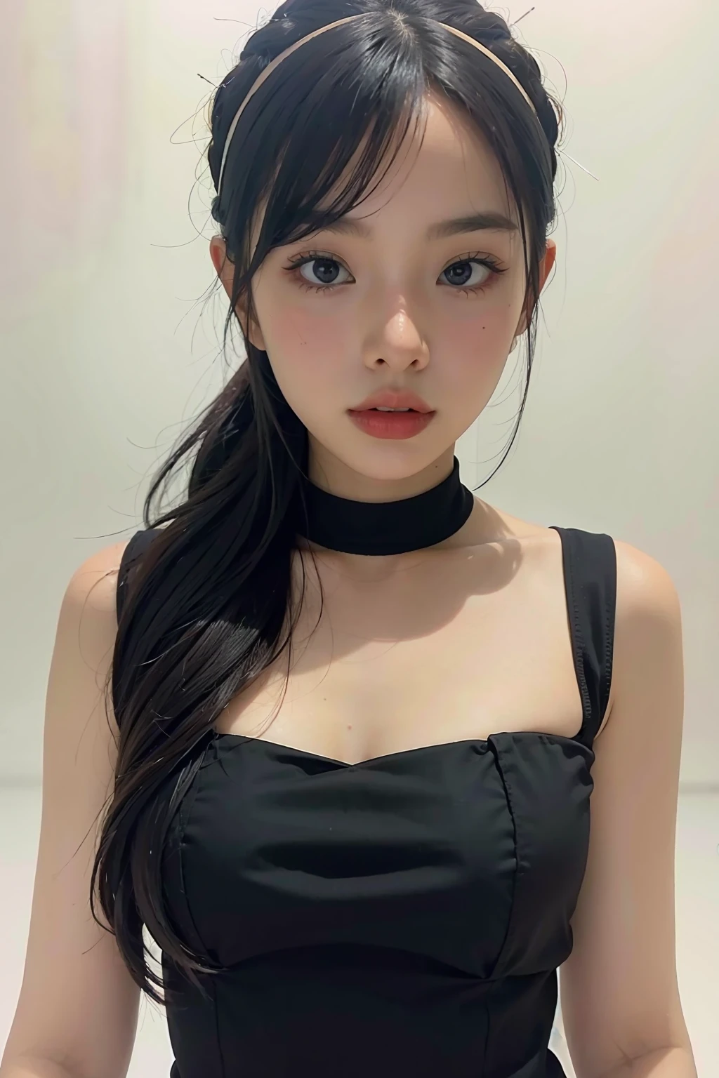 1girl, black  dress, white background,  <lora:imnotperfectgal_jomjam-02:1>