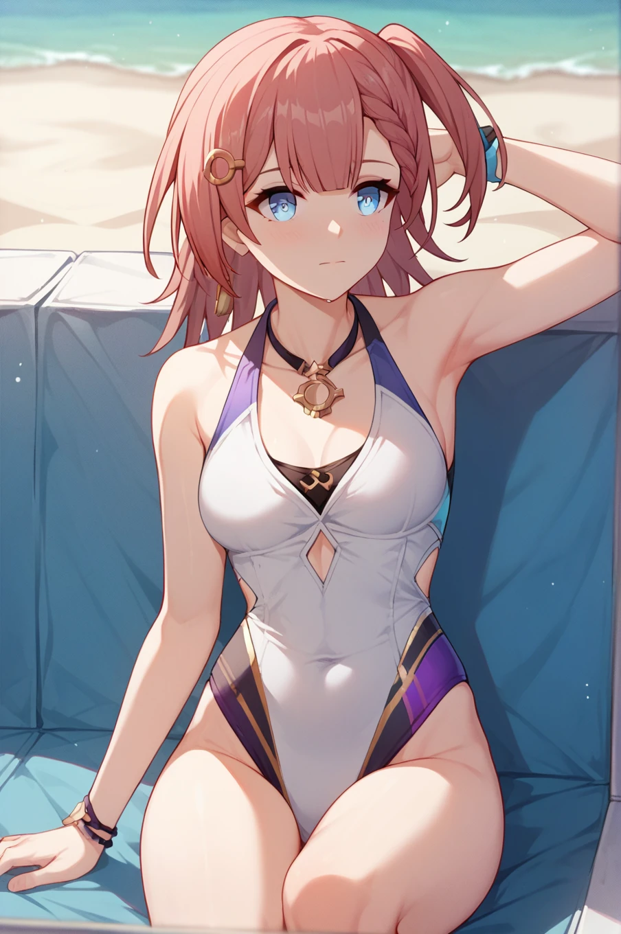 absurdres, best quality, uncensored, score_9, score_8_up, score_7_up, asta \(honkai: star rail\), 1girl, solo, medium hair, one side up, medium breasts, swimsuit, <lora:asta_ponyXL_v1.1:1>,