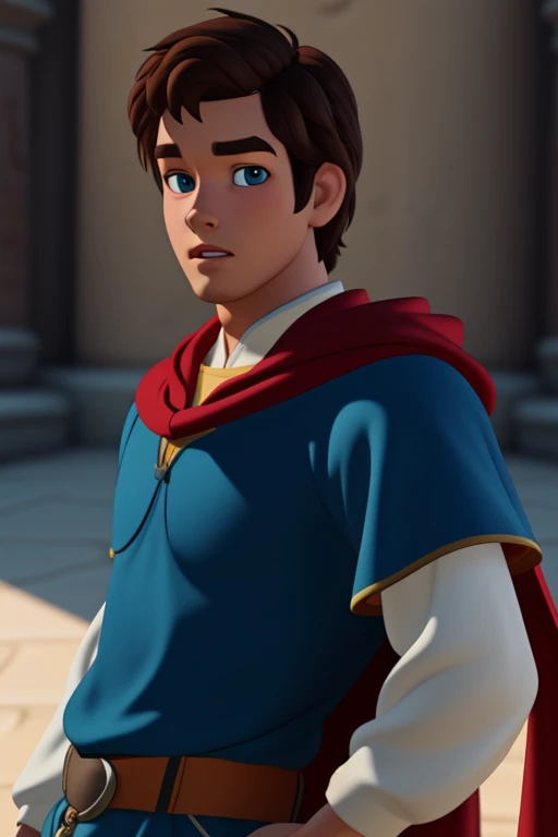 <lora:Prince_F-V5-Anything:0.85> pr1nc3_fl0, render, 3d, masterpiece, (pixar style), 4k,1boy, man,brown hair, looking at viewer, medieval page, blue tunic with white sleeves, red cape
(solo), big eyes 
<lora:3DMM_V7:0.3> 3DMM