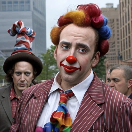 un juge dans un tribunal avec un marteau et une tête de clown , réaliste
