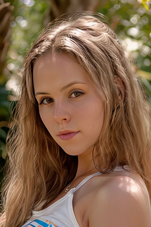 (Mejor calidad,8K,ultra detallado,Obra maestra:1.2),hermoso y estetico,Hiperrealismo,Photography,retrato,hermosa chica, adolescente, ojos grises, Cabello largo y rubio, sad expression, beautiful spanish garden.