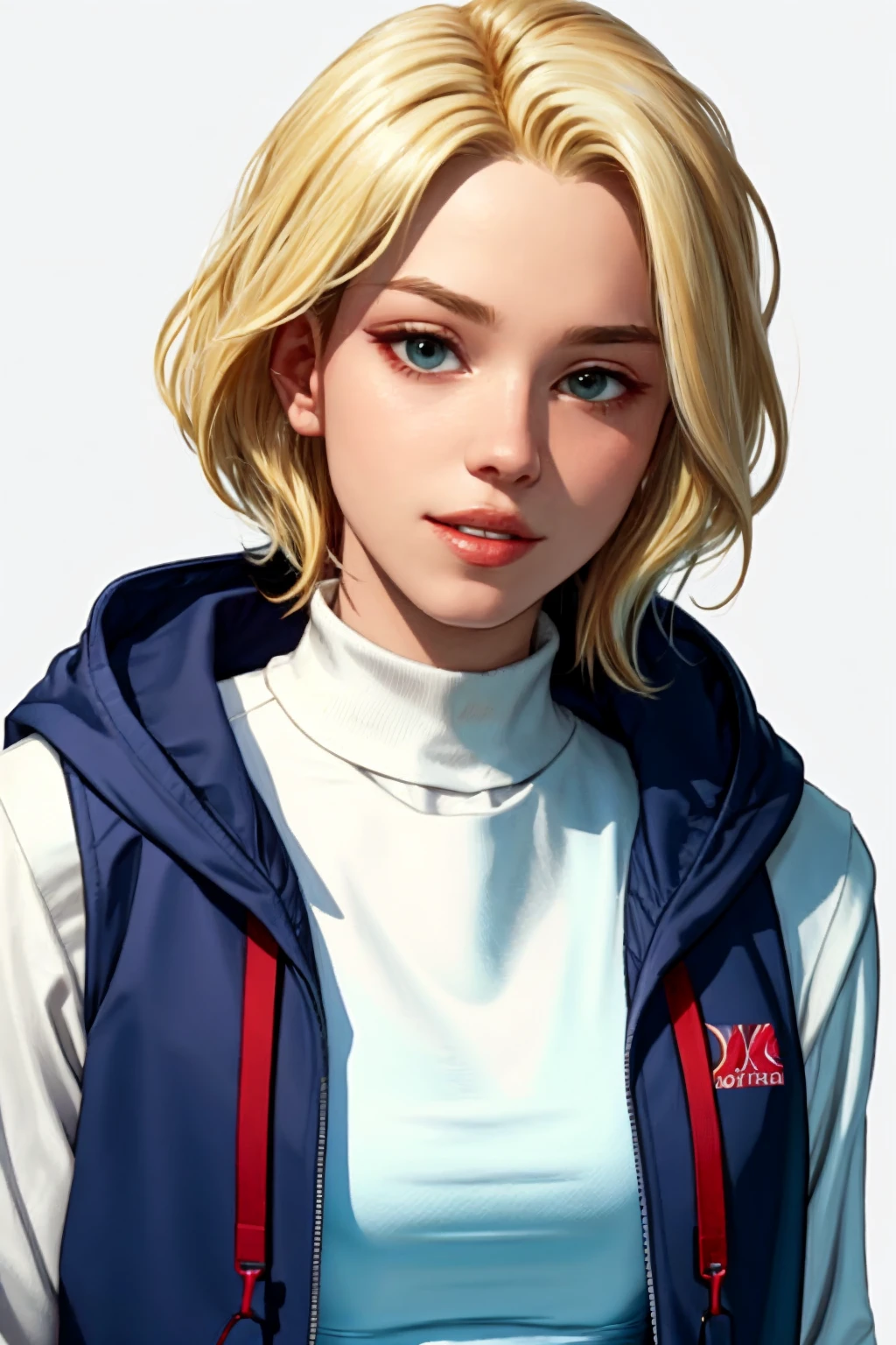<lora:shirogane-02:1> shirog4n3, parted lips, upper body,undercut, blonde hair, asymmetrical hair,hooded jacket, fisherman's vest ,mock neck shirt