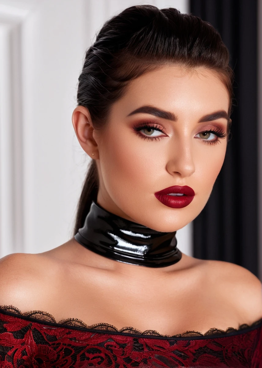 A red rose taped on a big kiss made by a lipstick