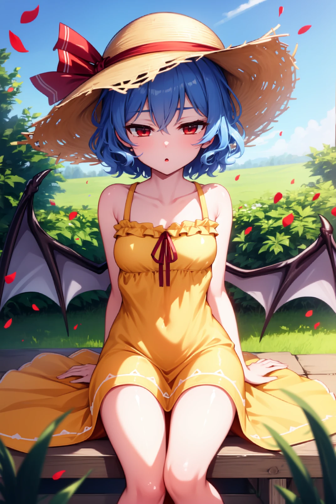Anime Femboy, Fine skin, cute, (masterpiece, highest quality, 8K ultra-high resolution:1.4), beautiful detailed eyes, ultra-detailed, drsizukachan1, 
Straddle, Spread your legs
remilia_scarlet_touhou, red_eyes, mob_cap, short_hair, bat_wings, wings, hat, blue_hair,  hair_between_eyes, bangs, smile, red_ribbon,
(((Completely naked))), pussy line,
((Femboy)), no ko , a feminine boy,