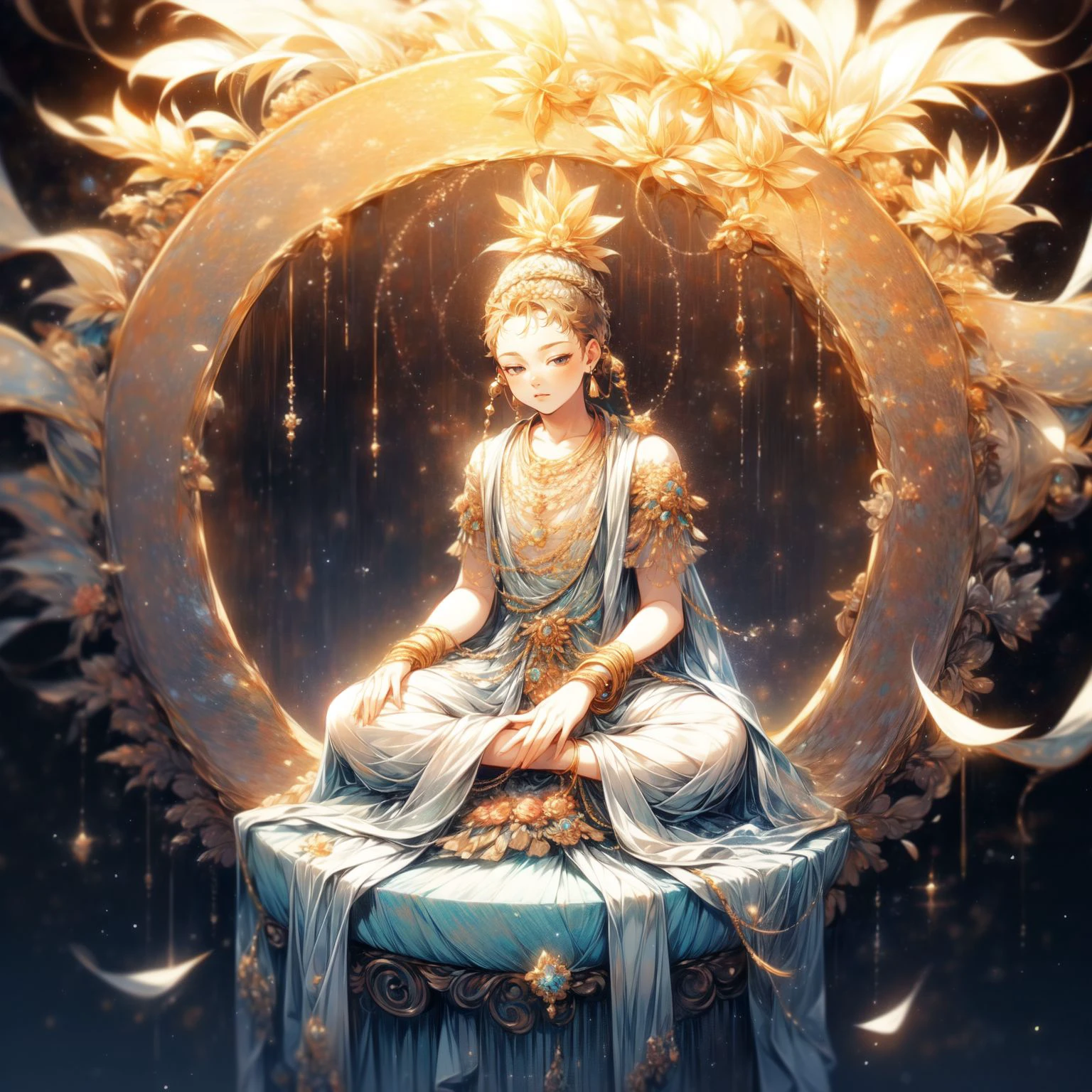 ((fo)),1boy,ocean,night,cloudy,necklace,circle,sitting on lotus,flower,jewelry,bracelet,crescent moon,earrings
<lora:fopusav4:0.8>
,,<lora:yuzuv10:0.9>,
<lora:add_detail:2>, <lora:glowingdust_20230806143817:0.4>
