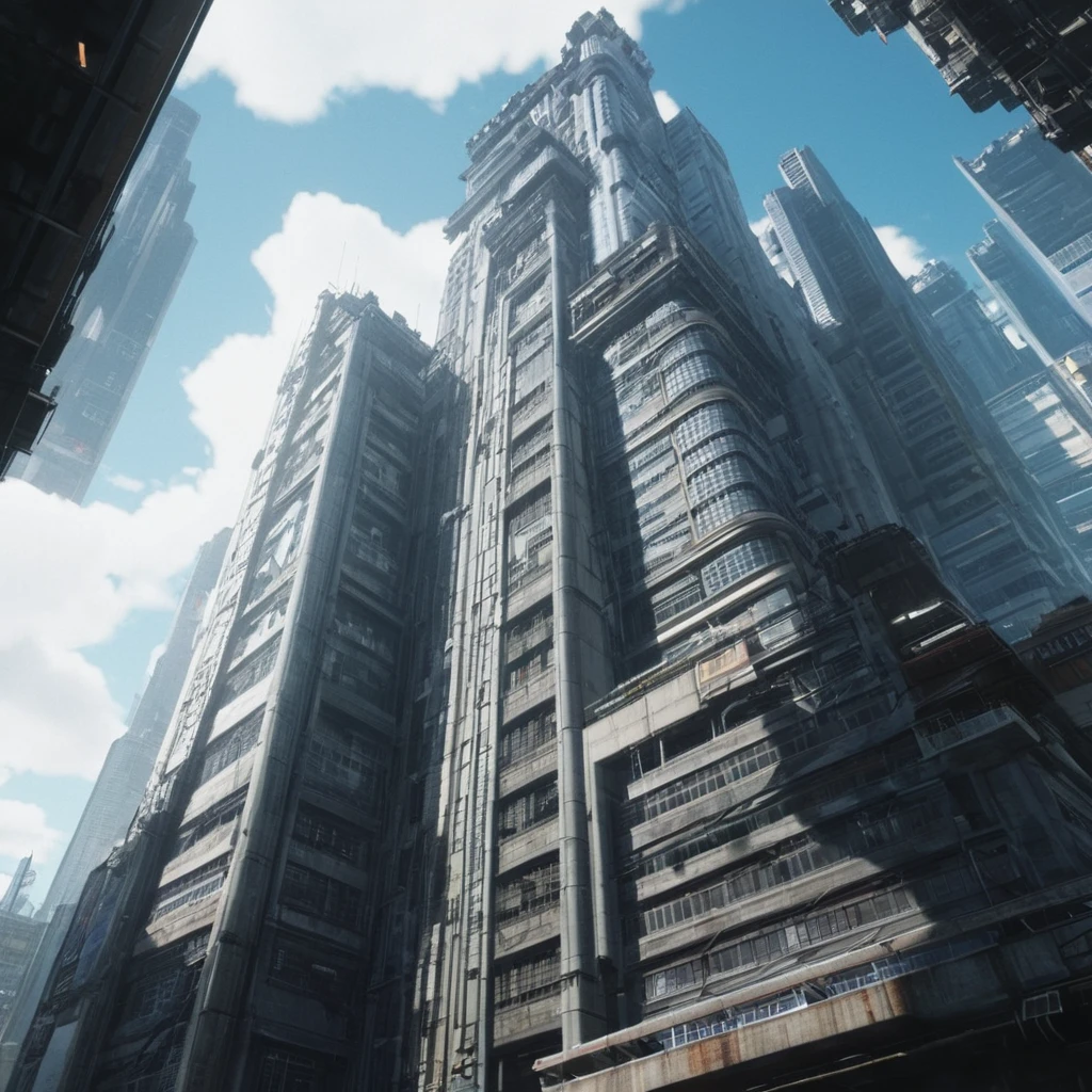 <lora:perfection style:0.3> perfection style
 <lora:Unreal Engine style:0.4> Unreal Engine style
 <lora:Ghost in the Shell style:0.8>
From below, In Japanese manga cyberpunk city a view of a very tall building from the ground,solo,outdoors,no humans,from above,building,scenery,science fiction,city,cityscape,skyscraper , detailed, different, real, unique, cinematic, dramatic, concept art, filmic, perfect, high quality, Ghost in the Shell style, Masamune Shirow style