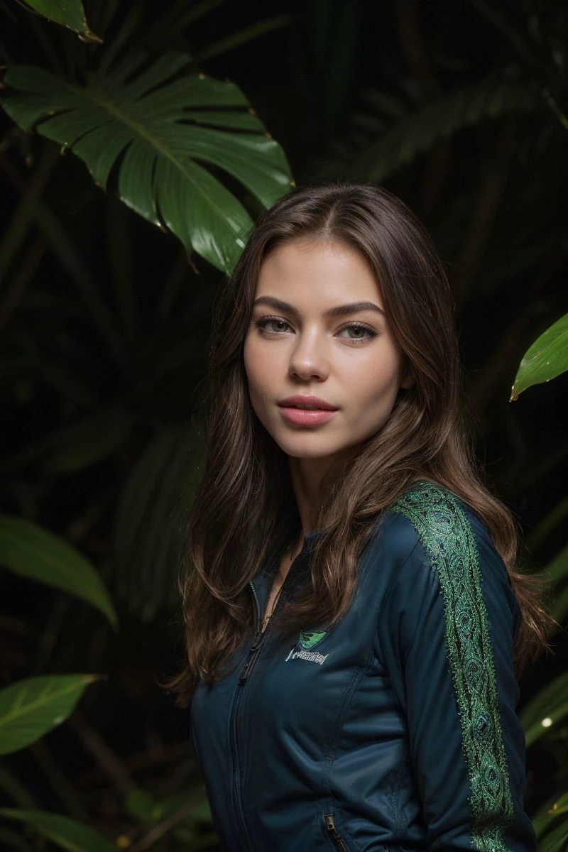 photo of S389_ViktoriiaAliko,a stylish woman,in a (jungle:1.1),wearing a (tracksuit:1.1),(waterfall),(4k, RAW photo, best quality, 50mm, depth of field, ultra high res:1.1),(intricate, photorealistic, cinematic-shot, masterpiece, ultra-detailed:1.1),