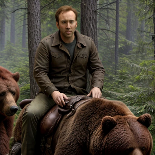 jkl ridding a bear , in background forest,   <lora:jkl:0.7>