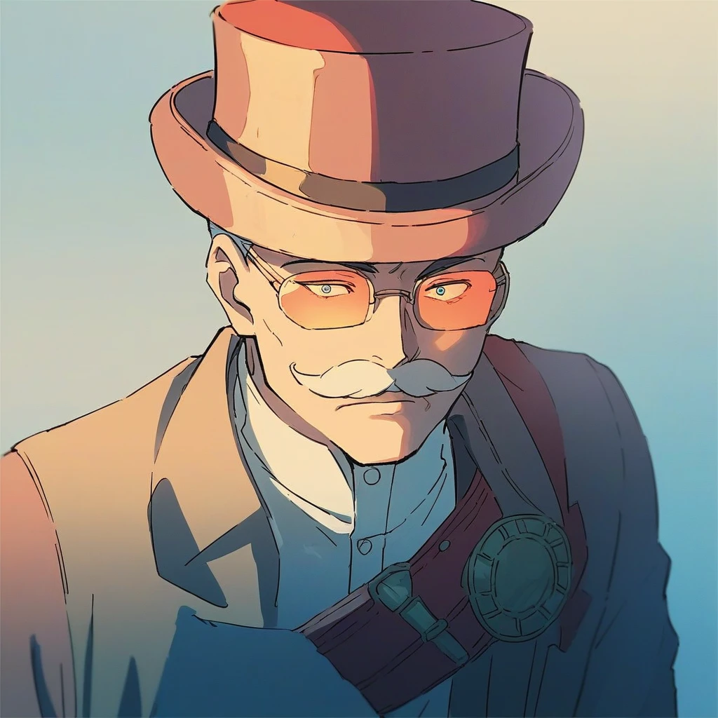 score_9, score_8_up, score_7_up,  <lora:p3t3r:1> p3t3r,1boy,male focus, portrait, medium top hat,source_anime, looking at viewer, mustache,<lora:AnimeOriginalArtStyleShadow_PONYXL_d4a1:1> oamhfs, red theme, monochrome