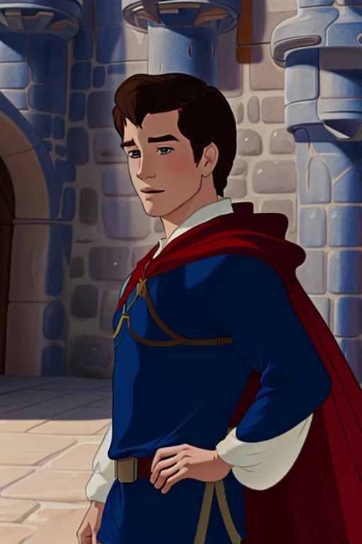 <lora:Prince_F-V5-Anything:0.9> pr1nc3_fl0,(disney style drawing),1boy, man,brown hair, walking in a castle, close-up, looking at viewer, (blue tunic with white sleeves, red cape), medieval paige
<lora:DisneyRenV2:-0.00> disneyrenaissance style