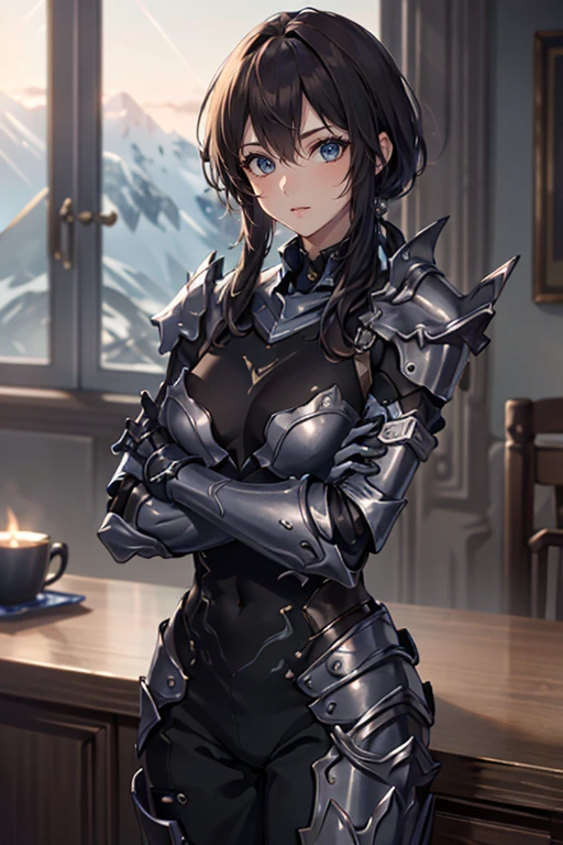 (masterpiece), (best quality), (ultra-detailed), (best illustration), (best shadow), (absurdres), Female, 25 years old, looking at viewer, steam, nsfw, sweat, medium breasts, cleavage, shy, nose bulsh, armour, cum, cum on face, bukkake,