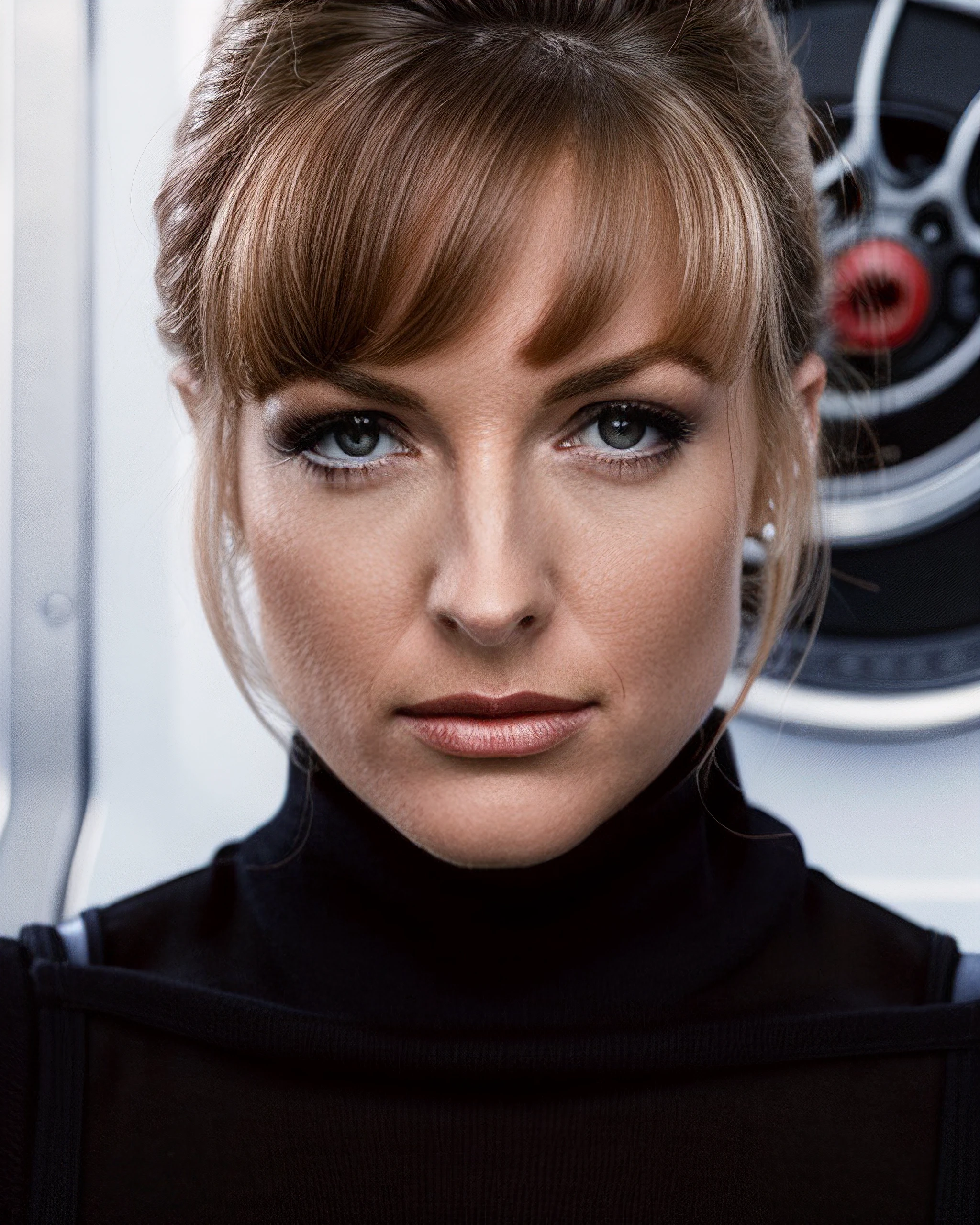 dashe,(realistic), (hyperrealism), (photorealistic:1.4), looking at the viewer, detailed eyes, turtleneck sweater detailed face, (upper body:1.2), in spaceship