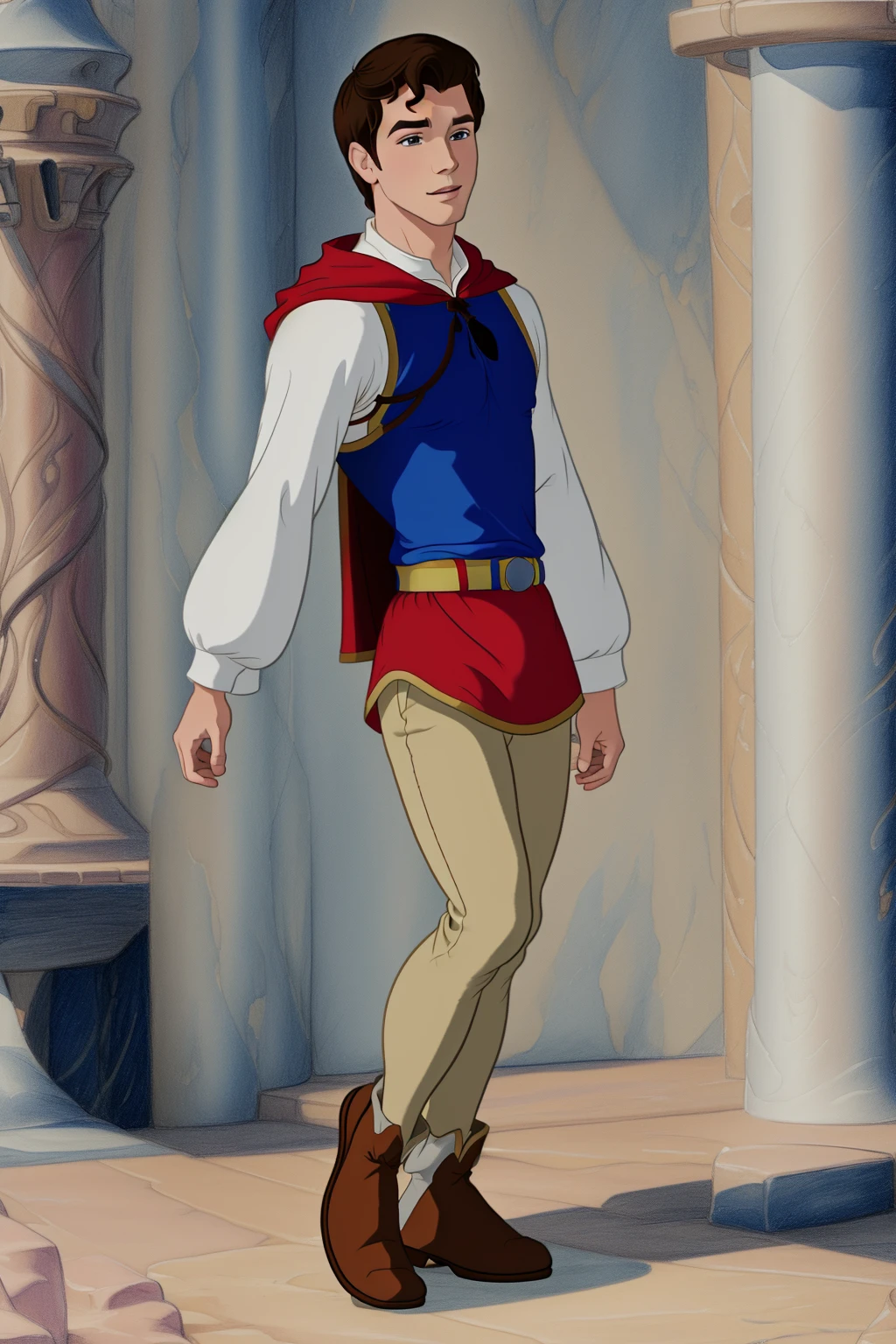 <lora:Prince_F-V5-Anything:0.9> pr1nc3_fl0,(disney style drawing),1boy, man,brown hair, looking at viewer<lora:DisneyRenV2:-0.00> , full body shot, dynamic pose, clothed
disneyrenaissance style