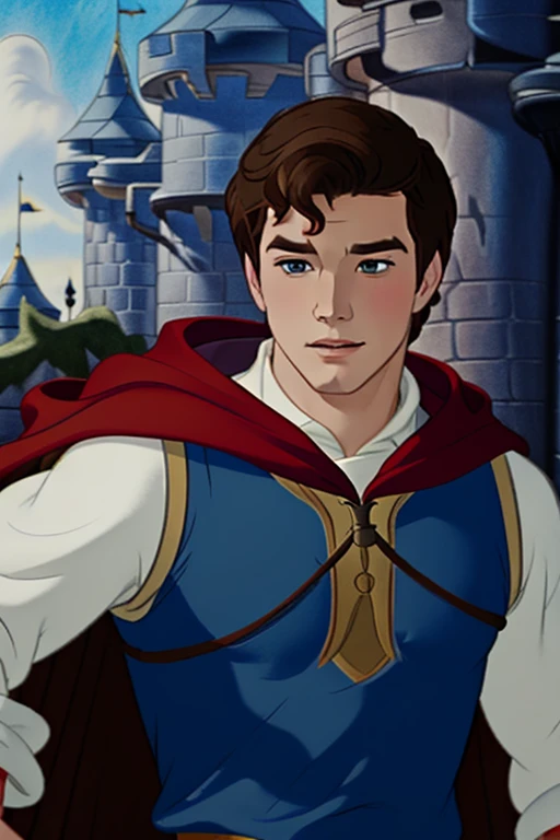 <lora:Prince_F-V5-Anything:0.9> pr1nc3_fl0,(disney style drawing),1boy, man,brown hair, walking in a castle, close-up, looking at viewer, blue tunic with white sleeves, red cape, <lora:DisneyRenV2:-0.00> disneyrenaissance style