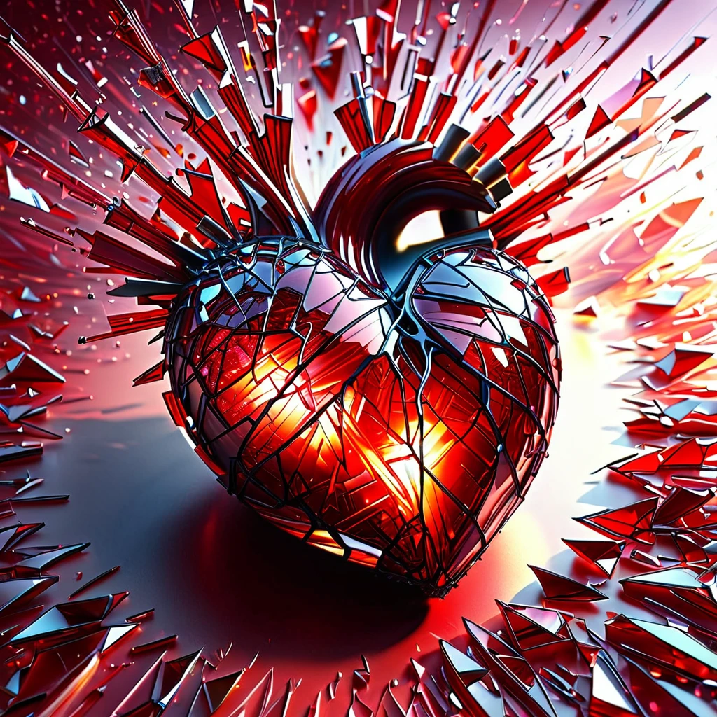 a cinematic still of a human heart made of red shattered glass, detailed, beautiful, high-quality, , realistic, masterpiece