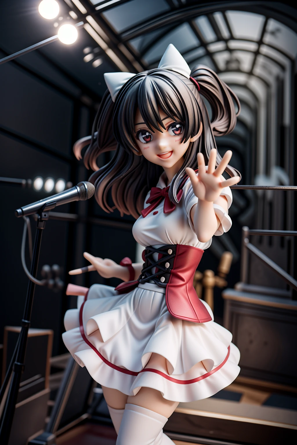 1girl, idol concert, sing, smile, wave hand ((anime))