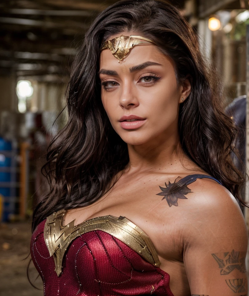 cinematic photo  1girl, realistic,  perfect eyes, <lora:quiron_AlineRiscado_v3_Lora:0.87> AlineRiscadoQuiron woman, AlineRiscado, 1girl,  breathtaking photograph, dramatic light, award-winning, professional, wearing wonder woman uniform,  . 35mm photograph, film, bokeh, professional, 4k, highly detailed