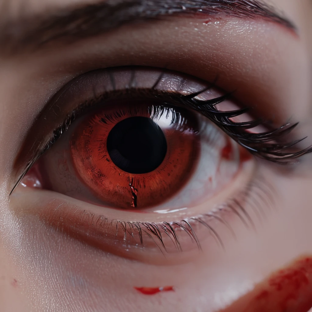 cinematic film still of  <lora:perfection style:0.9>
 <lora:Alita:1>
In futuristic 2563 Alita Ganmu a close up of a person's eye with blood on it,1girl,solo,looking at viewer,eyelashes,close-up,reflection,realistic,eye focus,detailed,real,different,unique,cinematic,dramatic,concept art,filmic,Battle Angel style , big eyes, shallow depth of field, vignette, highly detailed, high budget, bokeh, cinemascope, moody, epic, gorgeous, film grain, grainy