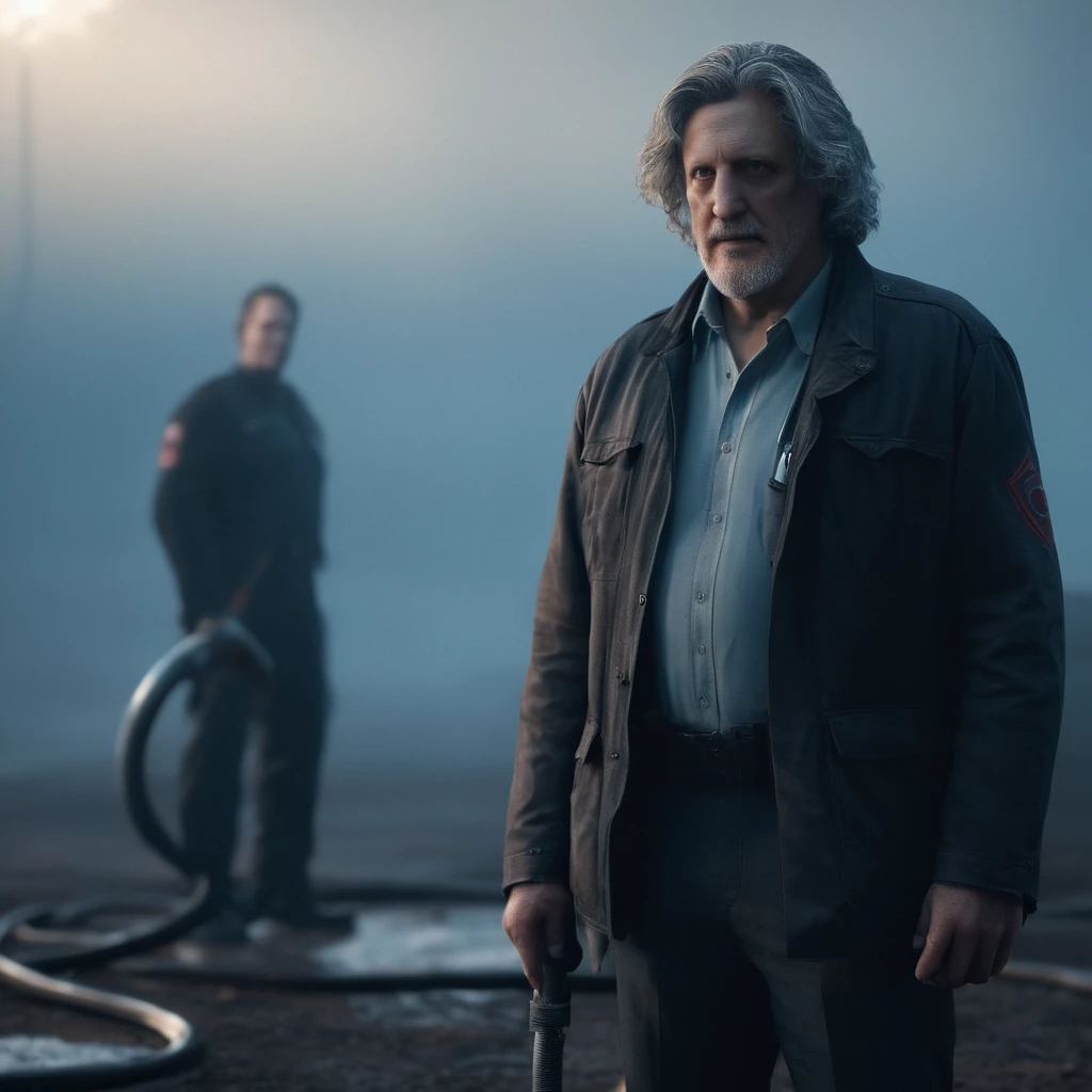 cinematic film still of  <lora:perfection style:0.3> perfection 
 <lora:Unreal Engine style:0.3> Unreal Engine
<lora:Detroit Become Human style:1>
long hair
Clancy Brown:1 In the year 2038 Hank Anderson a man with a hose is standing and holding a hose, shallow depth of field, vignette, highly detailed, high budget, bokeh, cinemascope, moody, epic, gorgeous, film grain, grainy