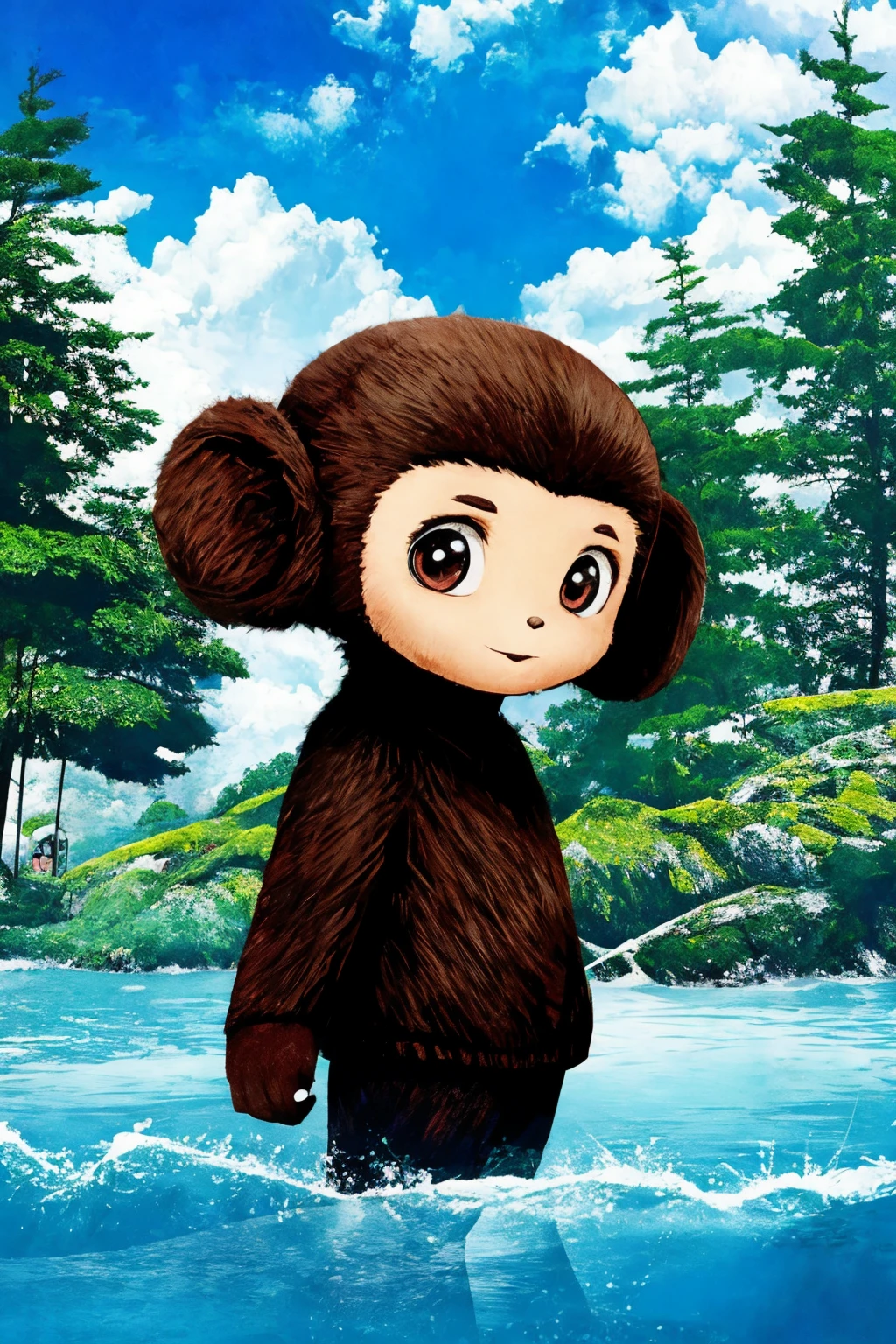 <lora:Cheburashka:0.75> cheburashka, profile, lake, indoors, dark, waving, sparkling eyes