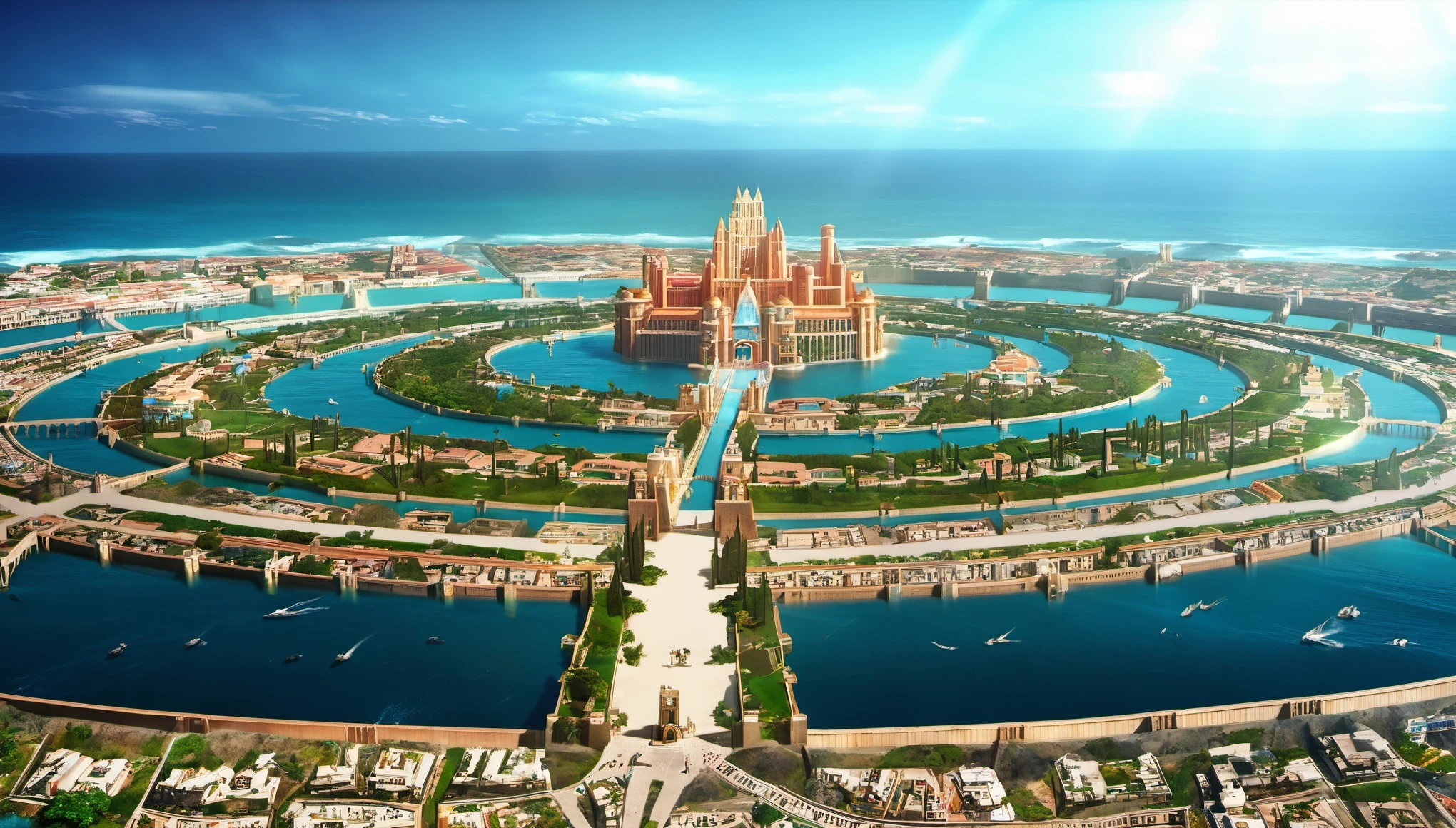 (masterpiece, best quality:1.2), atlantis, view from building, Terrace View, 8k, highres, HD, 1080p, UHD, super detail, highly detailed, cinematic lighting, daytime, bloom, bokeh,Surrealism, high detail, chiaroscuro, depth of field, ray tracing, reflection light, bloom