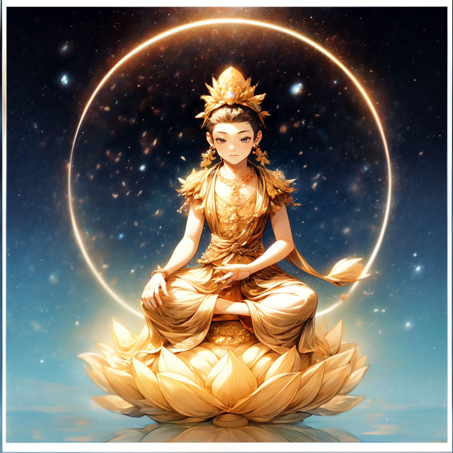 ((guanyin)),1boy,ocean,stars,rainbow,night,necklace,circle,sitting on lotus,flower,jewelry,bracelet,crescent moon,earrings
<lora:fopusav4:0.8>
,,<lora:yuzuv10:0.9>,
<lora:add_detail:2>, <lora:glowingdust_20230806143817:0.5>